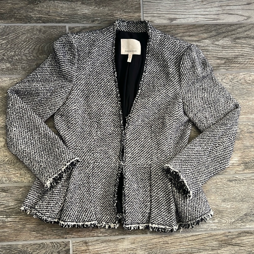 Rebecca Taylor Blue and Black Tweed Blazer with Peplum Hem